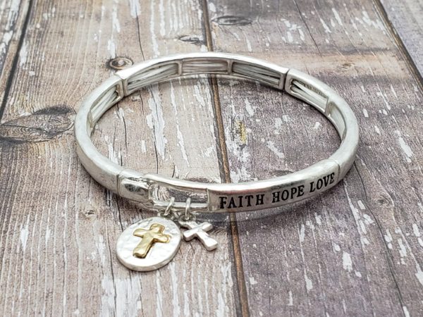 Faith Hope Love Silver Bracelet Cross Charm